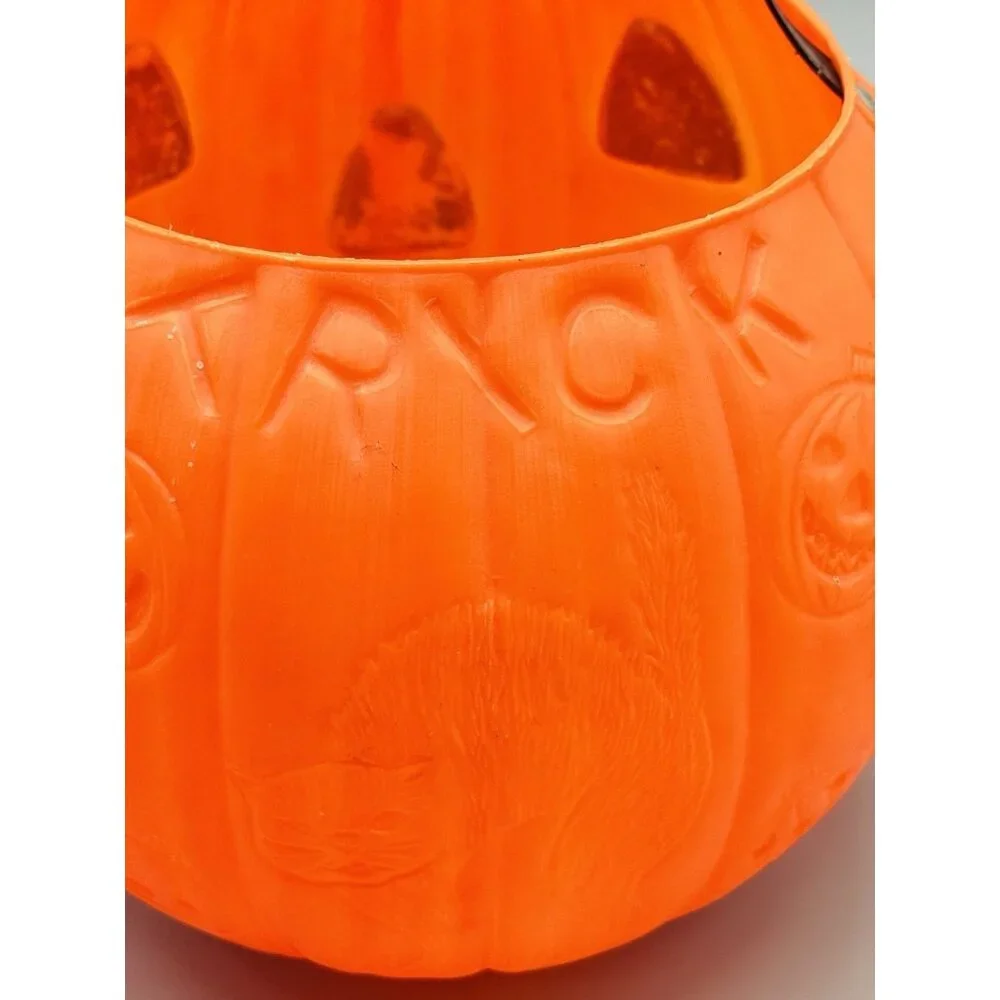 AJ Renzi Halloween Blow Mold Trick Or‎ Treat Pumpkin Cat Bucket 2 Sided Vintage